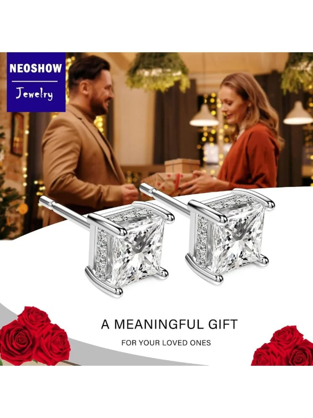Elegant Princess Cut Cubic Zirconia Stud Earrings for Him & Her - Unisex Jewelry